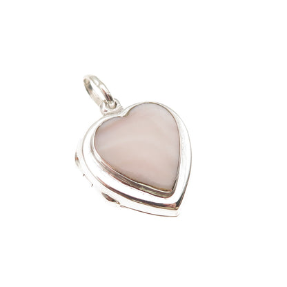 925 Sterling Silver Vintage Real MOP Heart Locket Charm Pendant