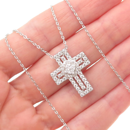 DBJ Dee Berkle 925 Sterling Silver C Z Cross Cable Chain Necklace 16-18"