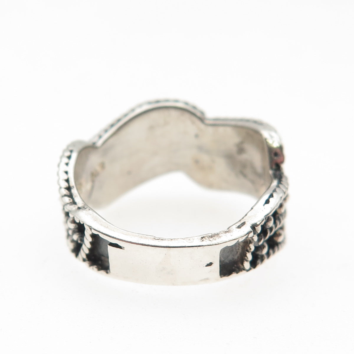 Charles Winston Sterling Silver Vintage Modernist Beaded Oxidized Ring Size 6.75