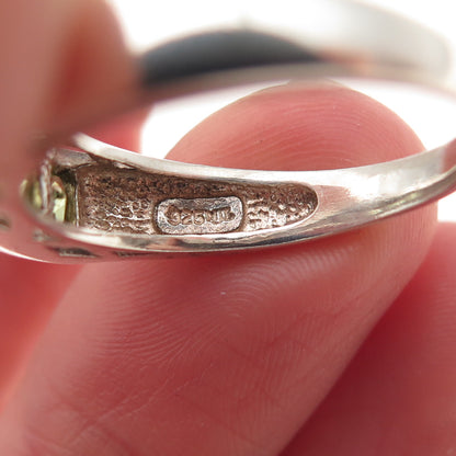 925 Sterling Silver Vintage Real Princess-Cut Peridot Ring Size 9