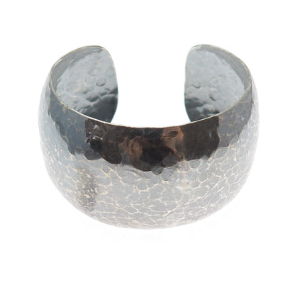925 Sterling Vintage Hammered Heavy 50.7g Oxidized Adjustable Wide Bracelet 6.5"
