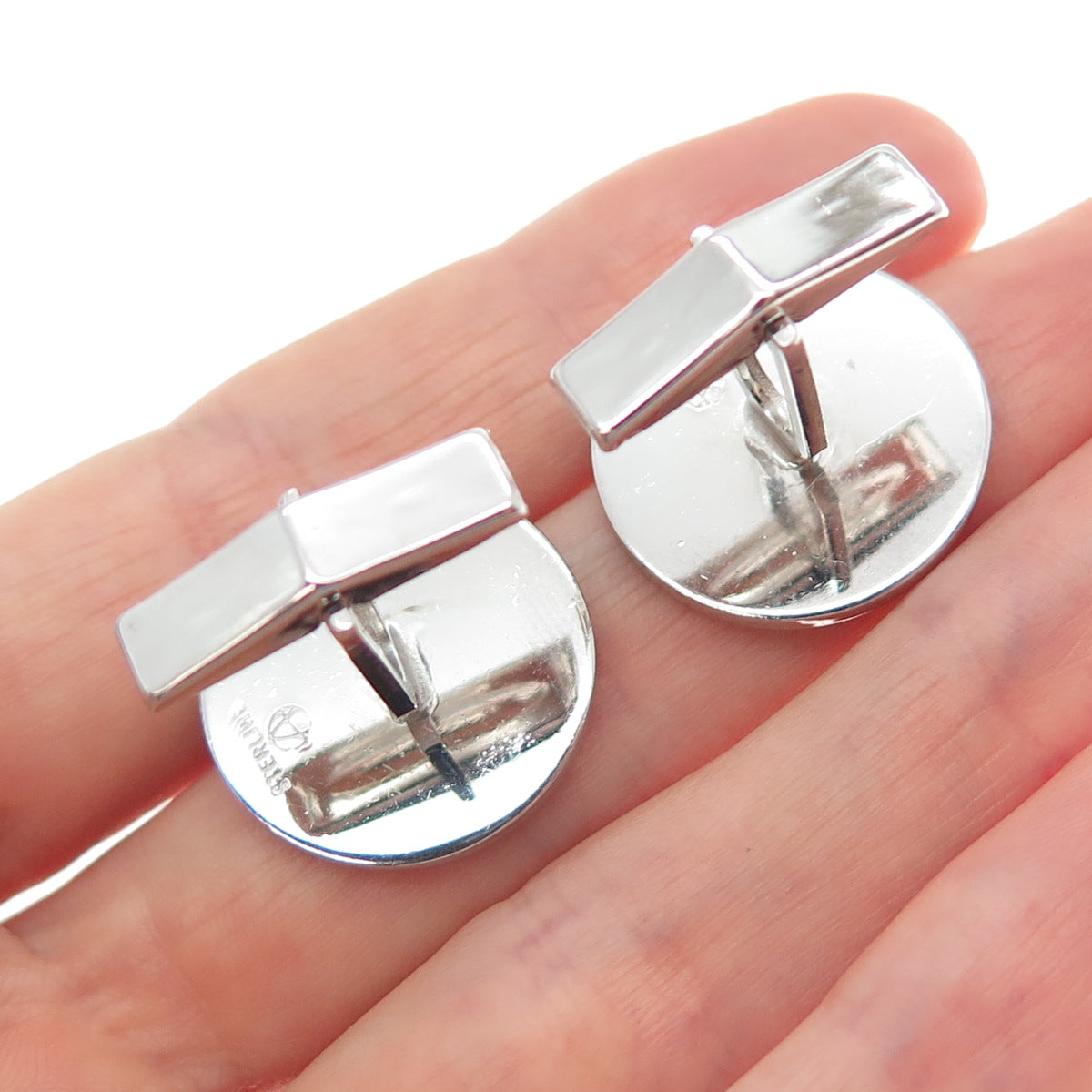 925 Sterling Silver Vintage Engravable Classic Round Cufflinks