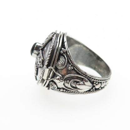 925 Sterling Silver Vintage Real Black Onyx Cross Oxidized Poison Ring Size 9.75