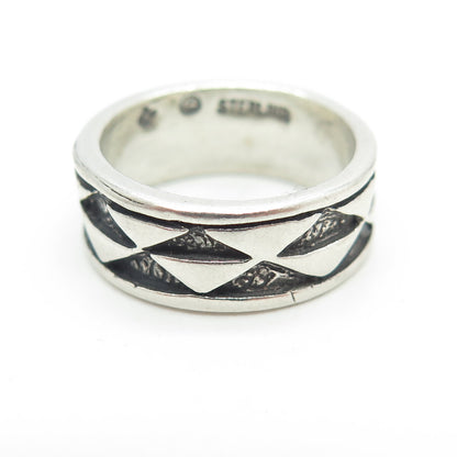 SUN WEST 925 Sterling Silver Vintage Checkers Band Ring Size 6