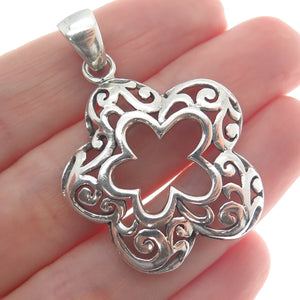 SX SALLY C 925 Sterling Silver Vintage Ornate Double Flower Pendant