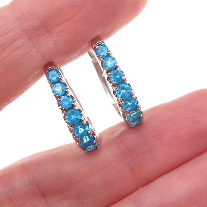 925 Sterling Silver Real Round-Cut Apatite Hoop Earrings
