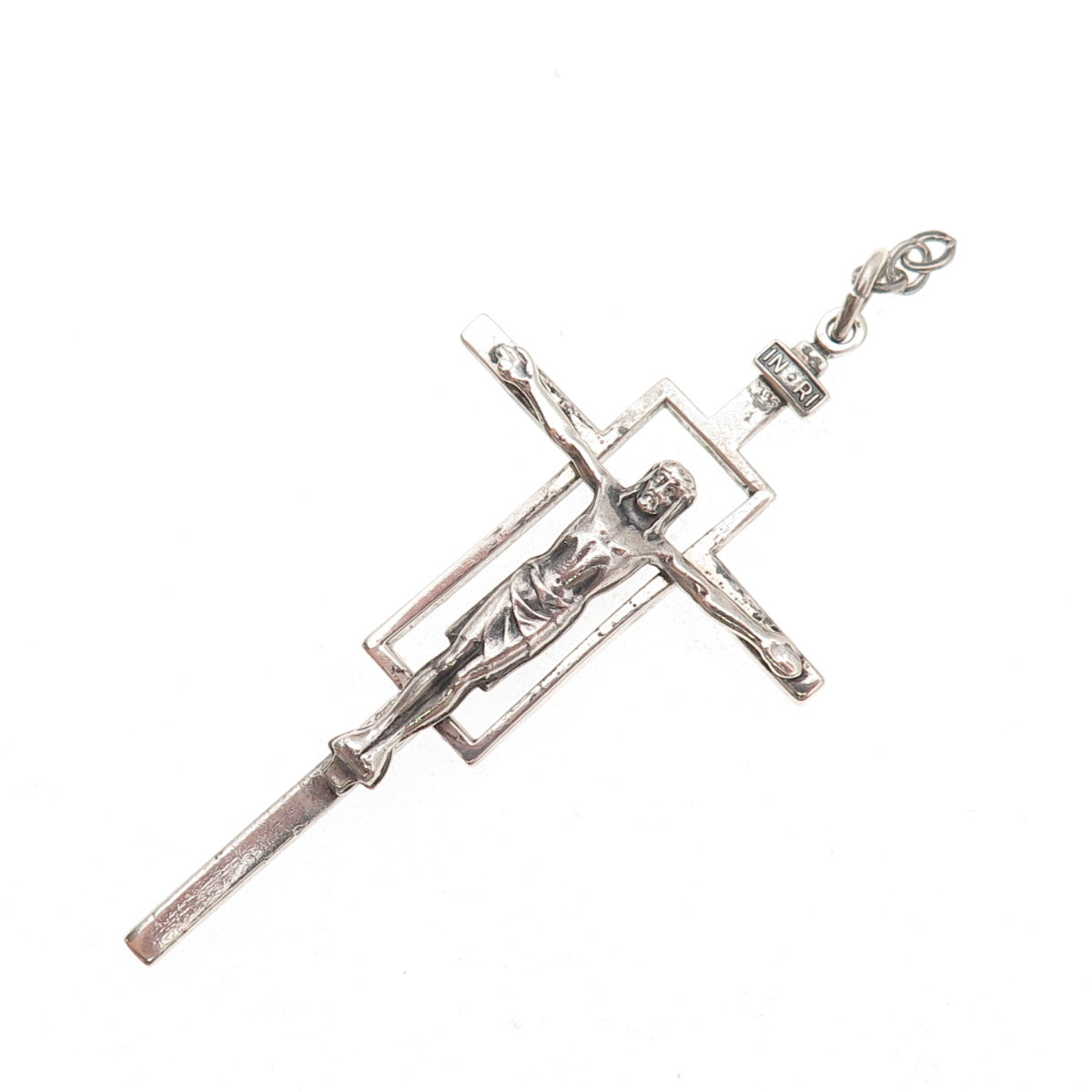 Creed 925 Sterling Silver Antique Art Deco Crucifix Cross Oxidized Charm Pendant