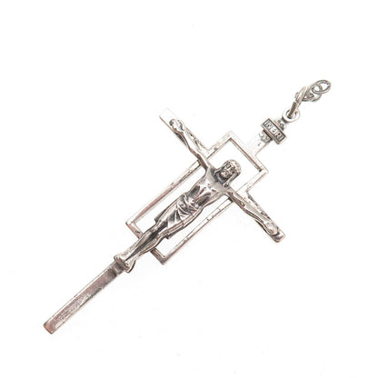 Creed 925 Sterling Silver Antique Art Deco Crucifix Cross Oxidized Charm Pendant