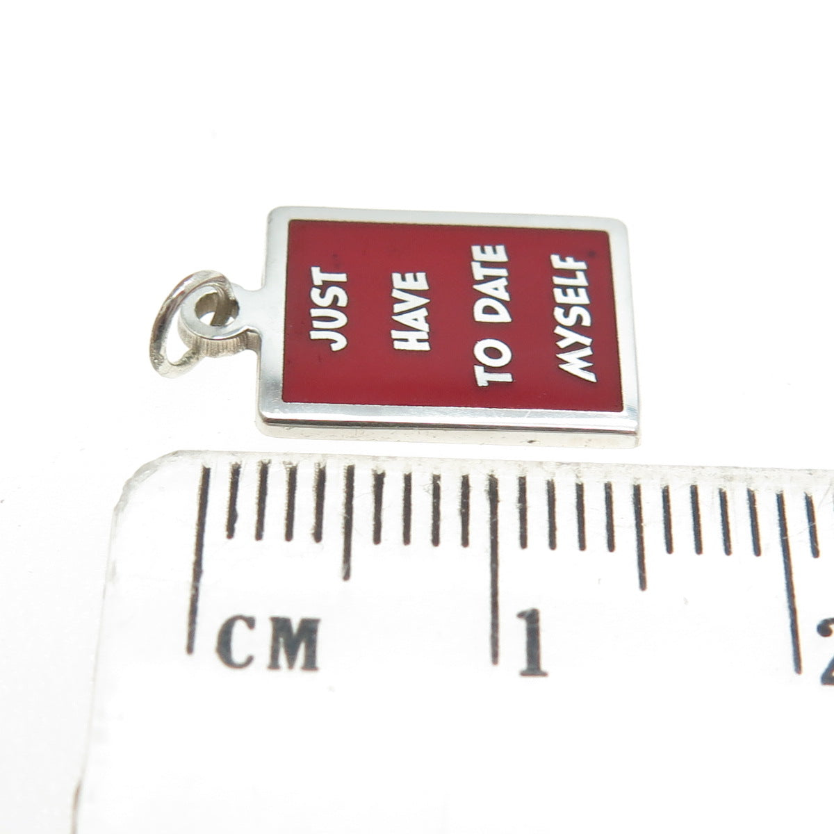 925 Sterling Silver Enamel "Just Have To Date Myself" Minimalist Charm Pendant