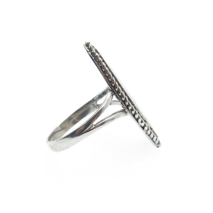 925 Sterling Silver Vintage Southwestern Turquoise Inlay Oxidized Ring Size 6
