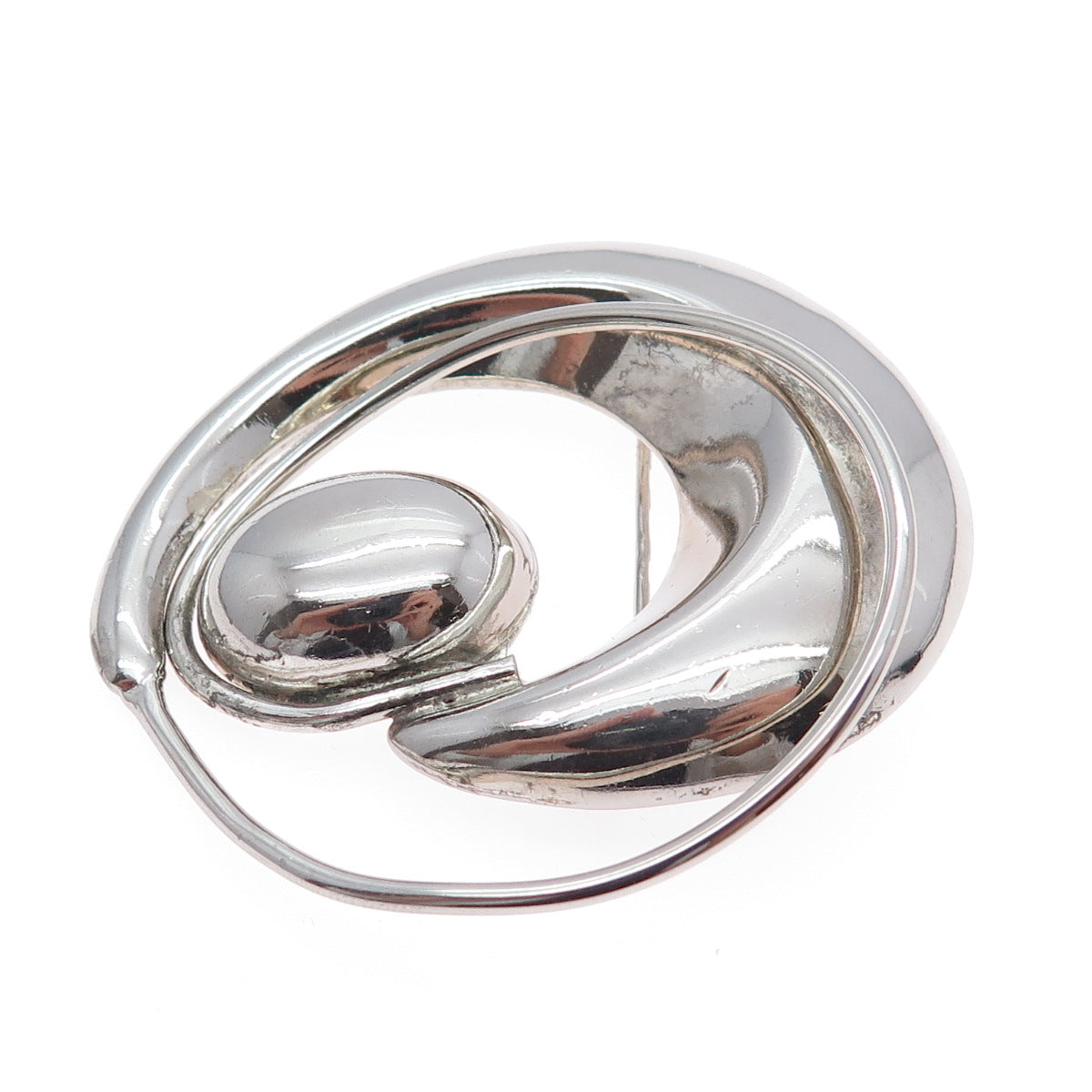 925 Sterling Silver Vintage Mexico Modernist Oxidized Pin Brooch