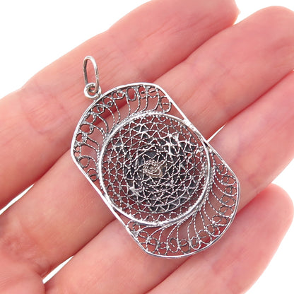 925 Sterling Silver Vintage Egyptian Pharaoh & Pyramid Filigree Oxidized Pendant