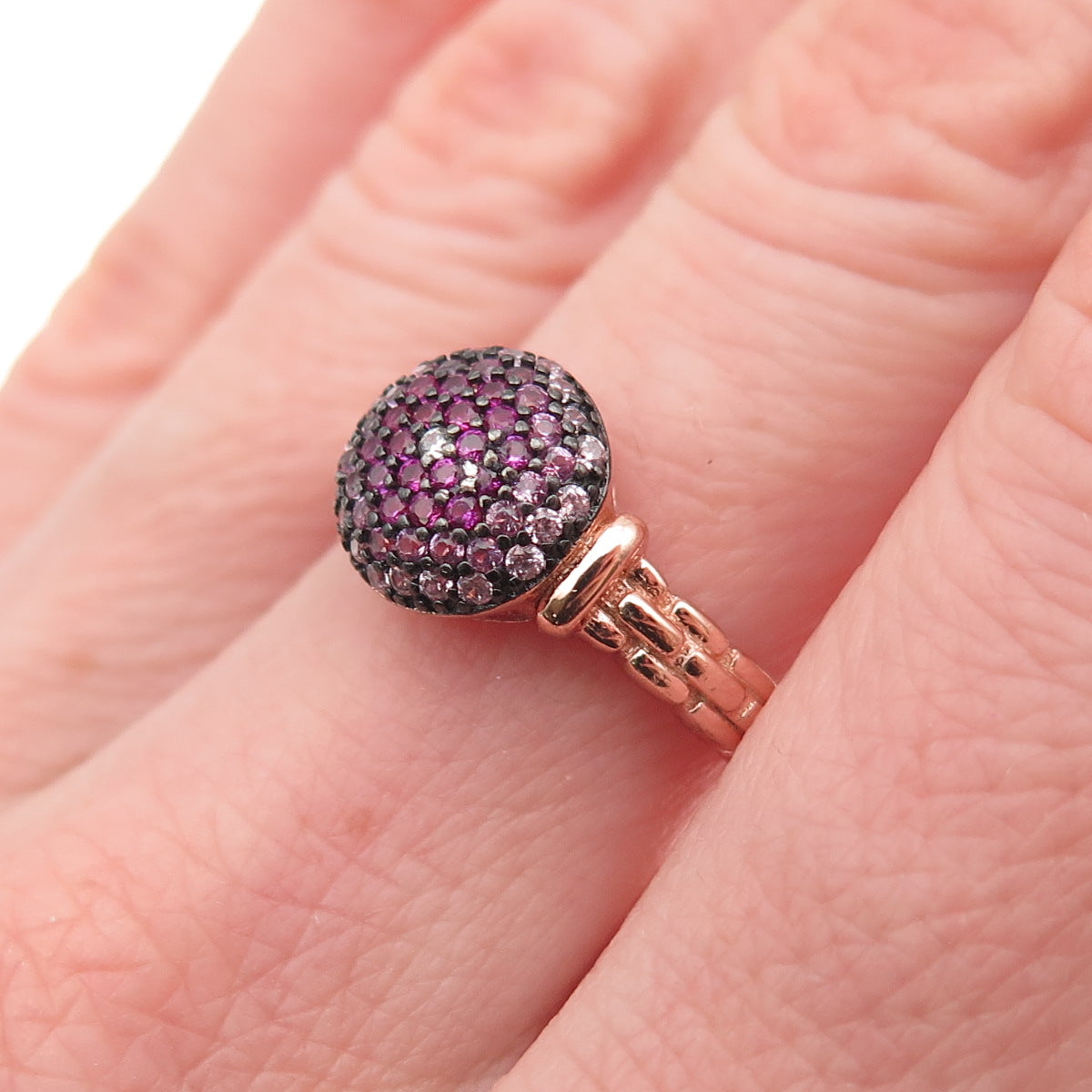 925 Sterling Silver Rose Gold Plated Lab-Created Ruby & Pink C Z Ring Size 7.25