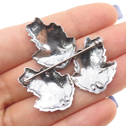 925 Sterling Silver Antique Art Deco Grape Floral Oxidized Pin Brooch