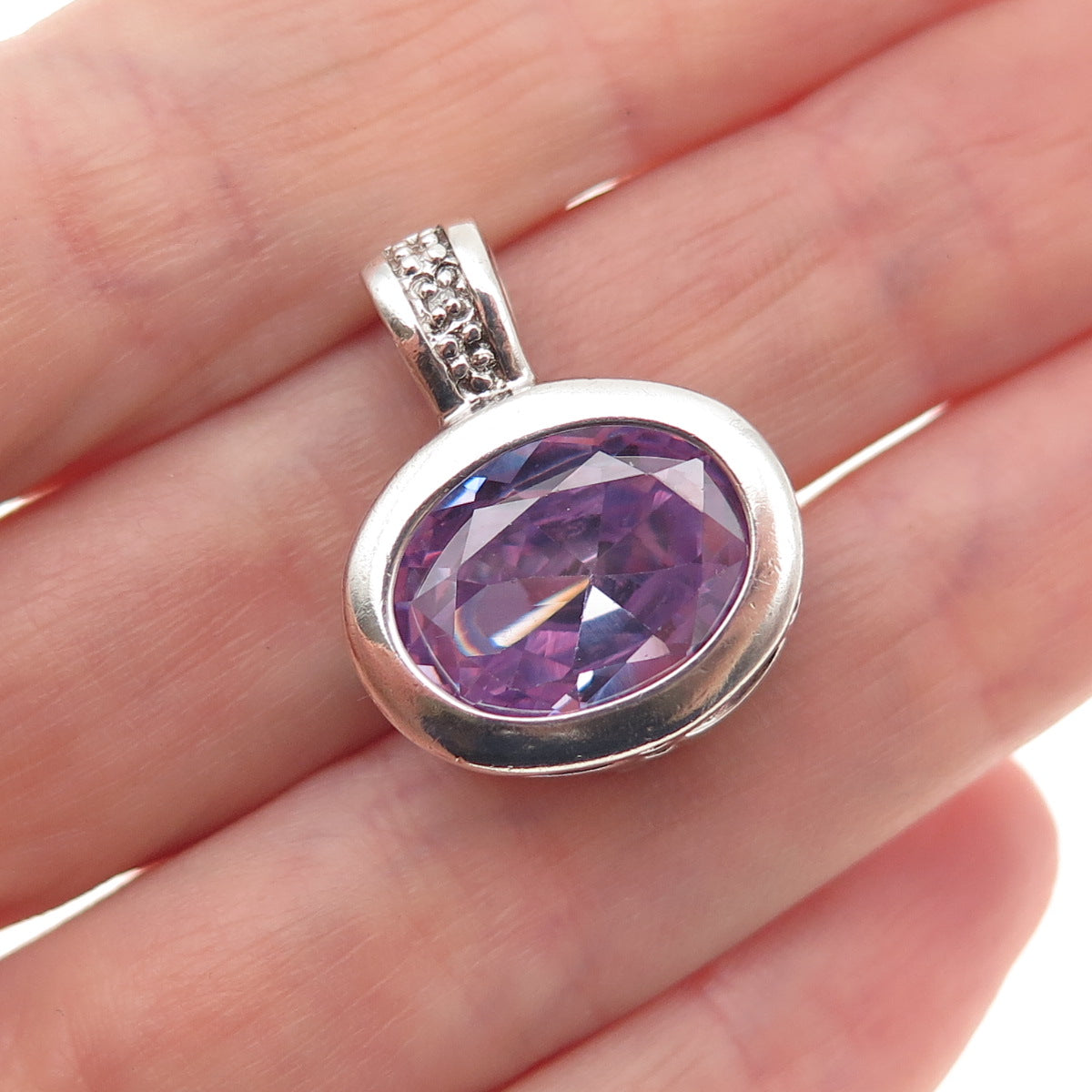 Ken Craft 925 Sterling Real Diamond Accent Lavender C Z Interchangeable Pendant