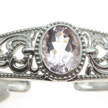 SAI 925 Sterling Silver Real Amethyst & C Z Swirl Adjustable Cuff Bracelet 7.25"