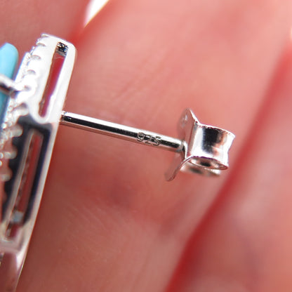 925 Sterling Silver Marquise-Cut Faux Turquoise & Round-Cut C Z Earrings