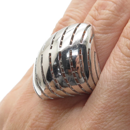 925 Sterling Silver Italy Modernist Rhombus Ribbed Dome Ring Size 7.5