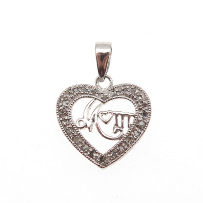 Charles Winston 925 Sterling Silver Real Diamond Mom Heart Charm Pendant