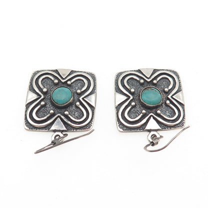 MC Silver Designs 925 Sterling Vintage Real Turquoise Floral Oxidized Earrings