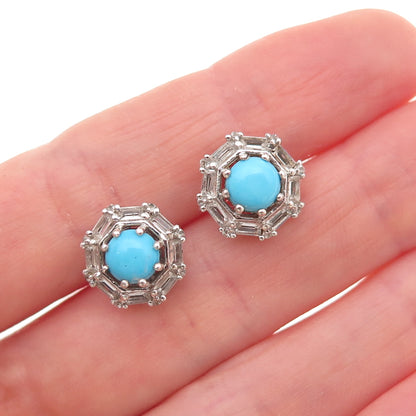 Chuck Clemency 925 Sterling Silver Real Turquoise & White Topaz Stud Earrings