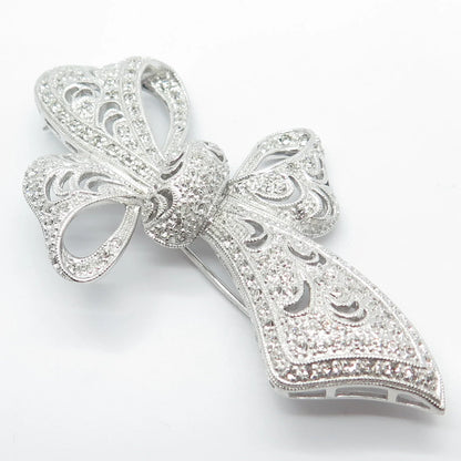 925 Sterling Silver Vintage Jenna Nicole C Z Bow Pin Brooch