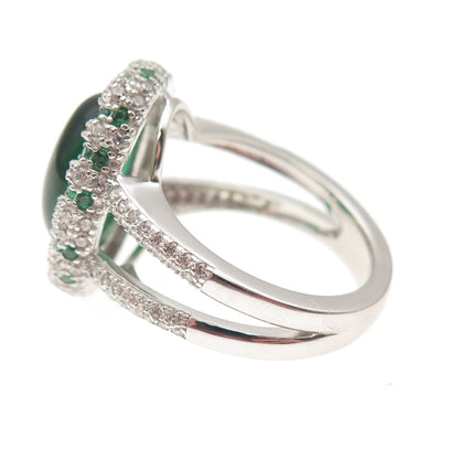 DSMK 925 Sterling Silver Green & White C Z Bohemian Ring Size 7.25