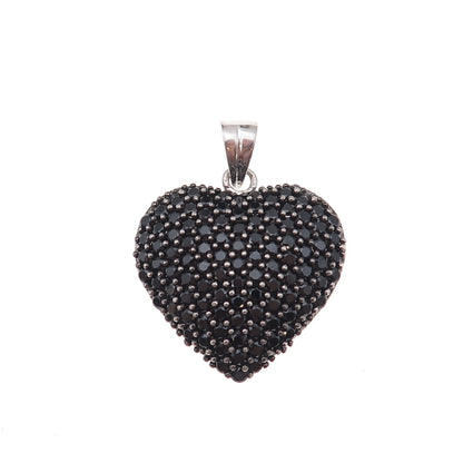 925 Sterling Silver Real Round-Cut Black Spinel Heart Charm Pendant