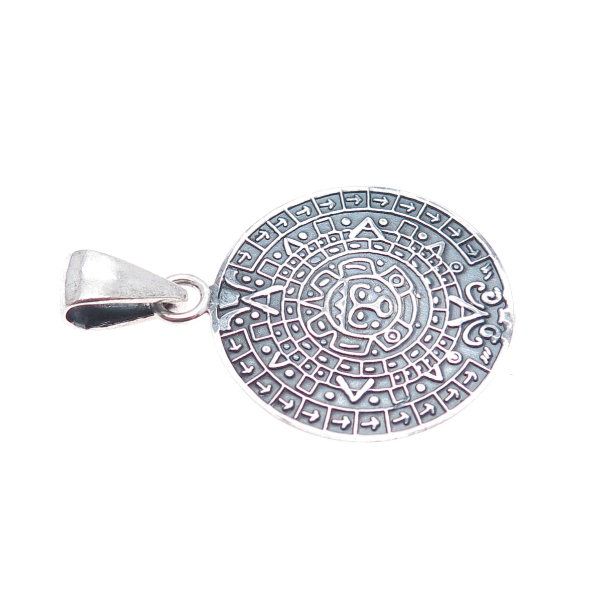 925 Sterling Silver Vintage Mexico Mayan Calendar Oxidized Charm Pendant
