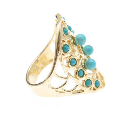 Tehya Oyama Sterling Silver Gold Plated Real Turquoise Tree of Life Ring Size 8