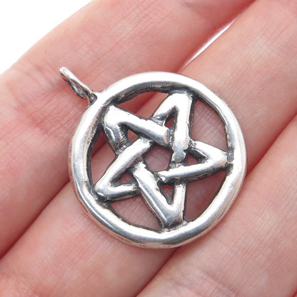 925 Sterling Silver Vintage Pentagram Oxidized Charm Pendant