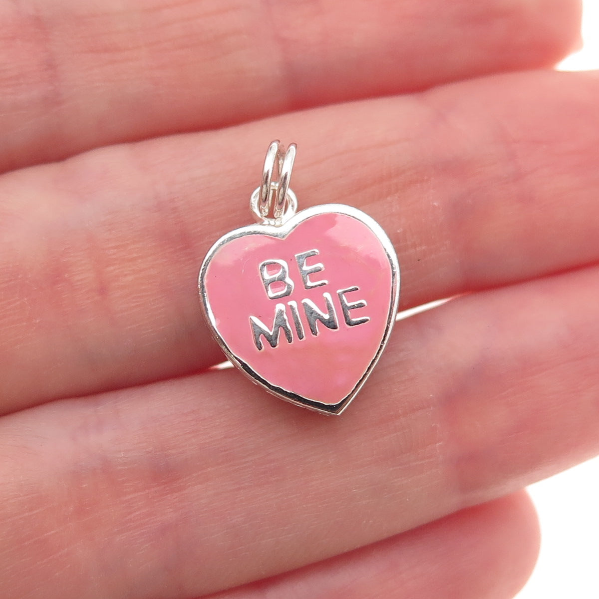 Ross Simons 925 Sterling Silver Enamel Be Mine Double Sided Heart Charm Pendant