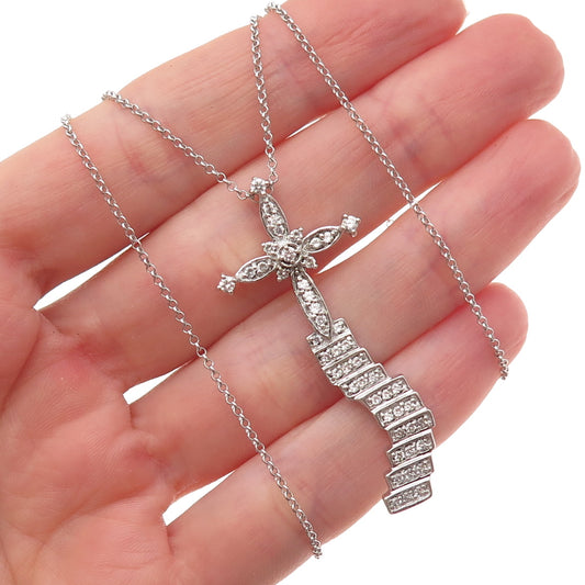 Bradford Sterling Silver C Z If Tears Could Build A Stairway Cross Necklace 18"