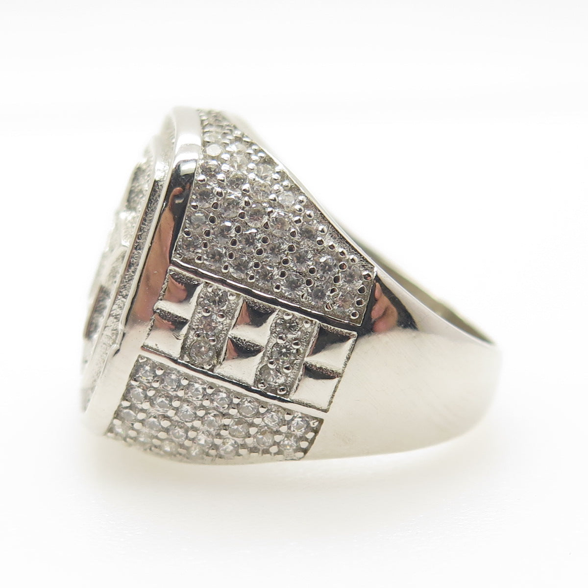 925 Sterling Silver Pave C Z Star Accent Domed Ring Size 8.5