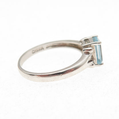 Ross Simons 925 Sterling Silver Vintage Real Emerald-Cut Blue Topaz Ring Size 8