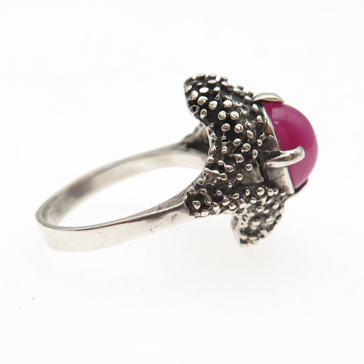 925 Sterling Silver Vintage Real Star Ruby Modernist Oxidized Ring Size 5.25