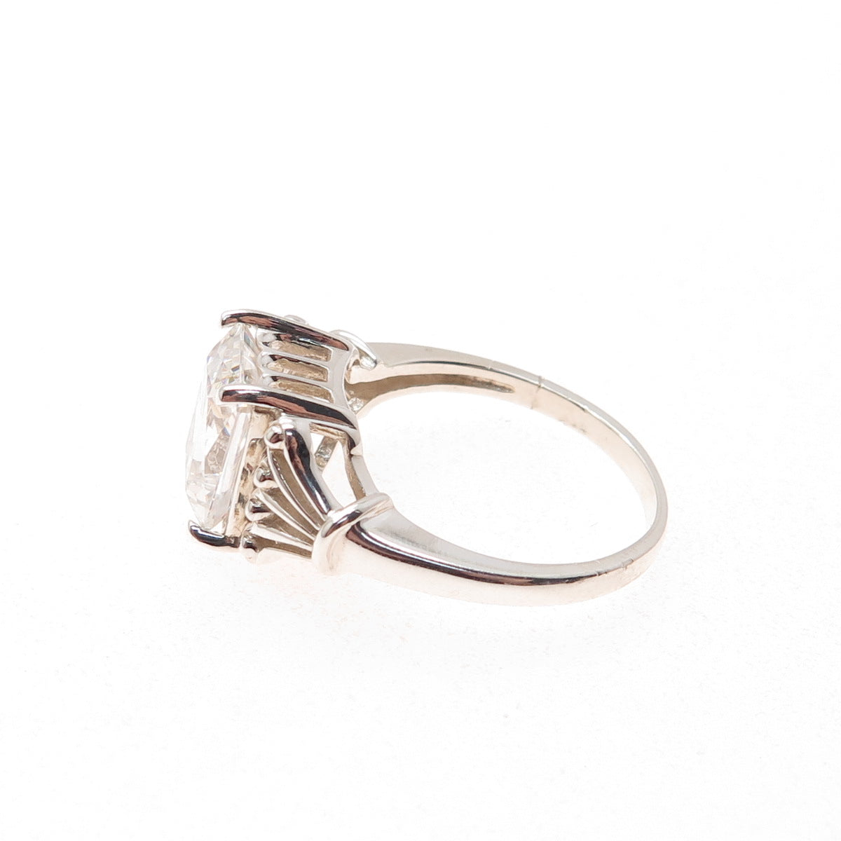 925 Sterling Silver Vintage Emerald-Cut C Z Engagement Ring Size 8
