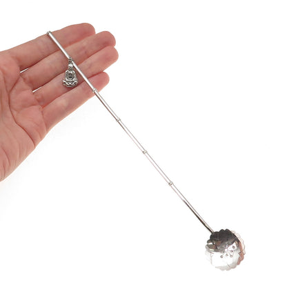 925 Sterling Silver Antique Japan Buddha Charm Bamboo Iced Tea Straw Spoon