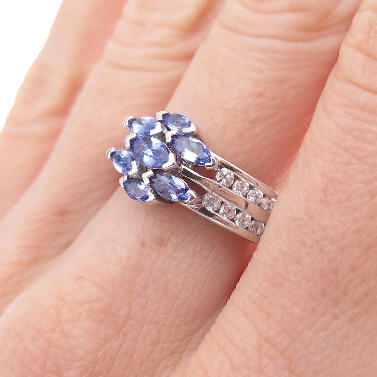 Chuck Clemency 925 Sterling Silver Real Tanzanite & White Topaz Ring Size 8