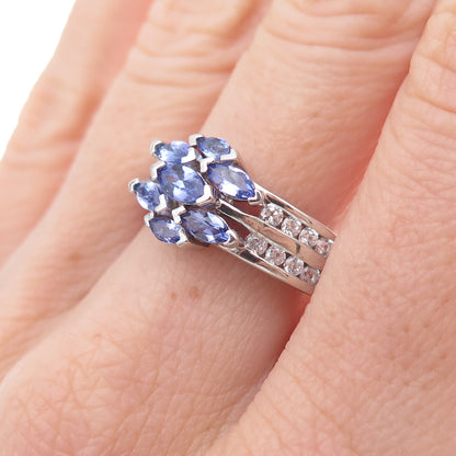 Chuck Clemency 925 Sterling Silver Real Tanzanite & White Topaz Ring Size 8