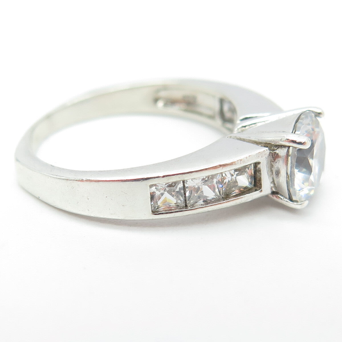 925 Sterling Silver Round & Princess-Cut C Z Engagement Ring Size 8.75
