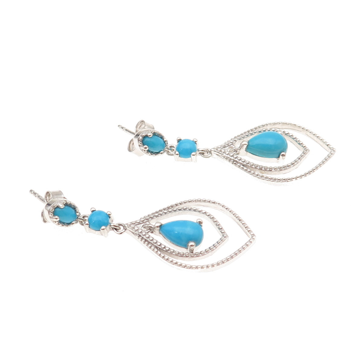 Chuck Clemency 925 Sterling Silver Real Turquoise Dangle Earrings