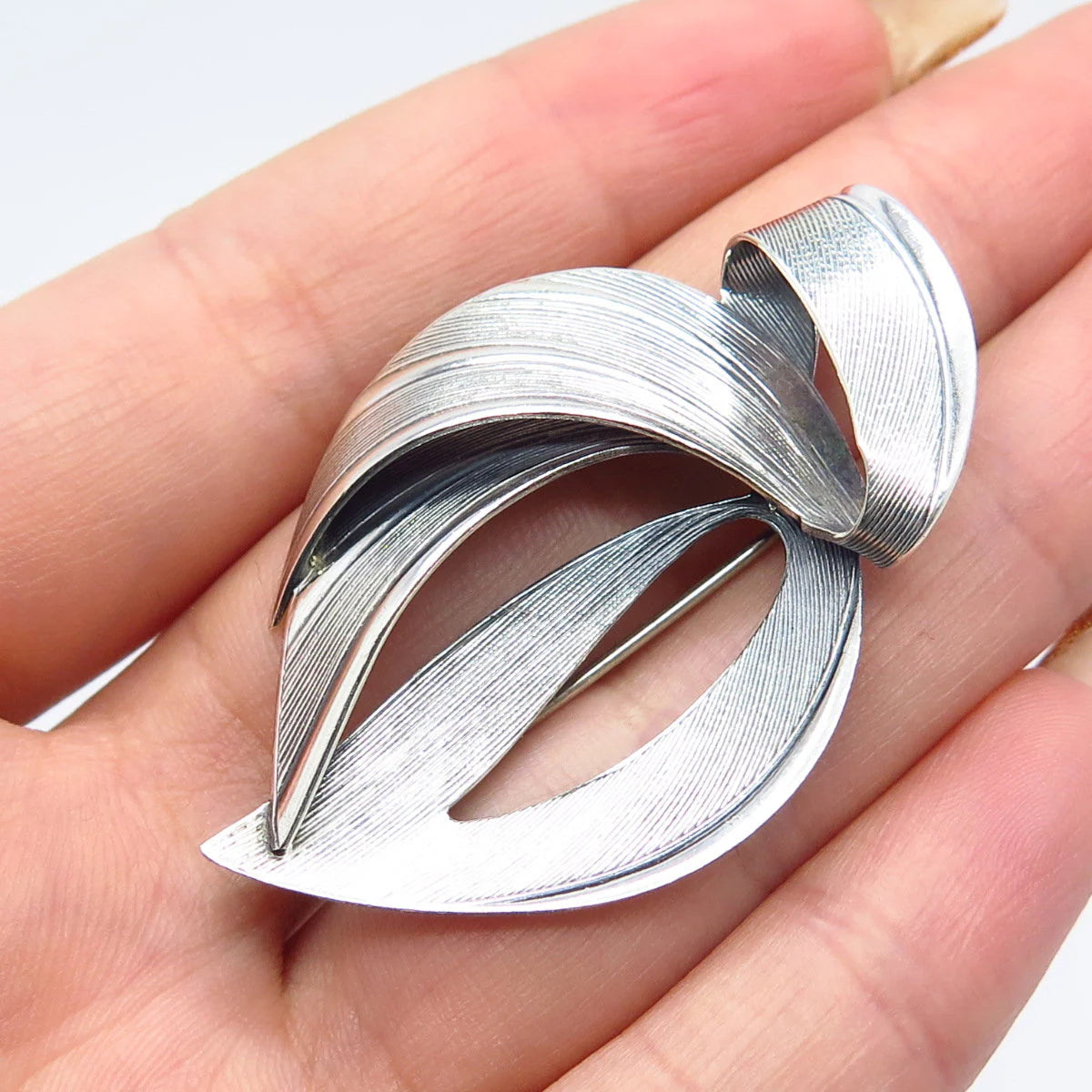 925 Sterling Silver Vintage BEAU Textured Modernist Pin Brooch