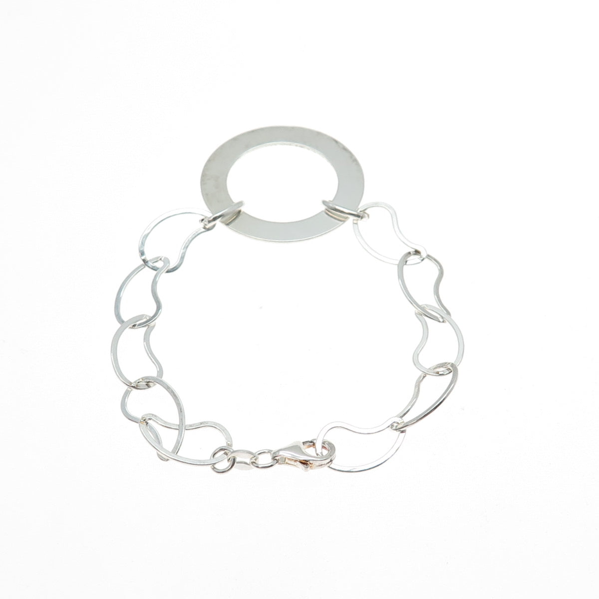 925 Sterling Silver Vintage Italy Circle & Teardrop Link Bracelet 6.75"