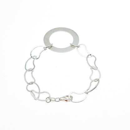 925 Sterling Silver Vintage Italy Circle & Teardrop Link Bracelet 6.75"