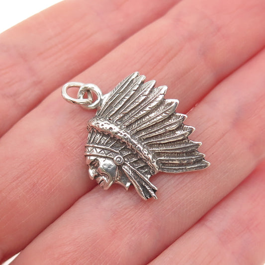 925 Sterling Silver Vintage 1982 Southwestern Indian Chief Mini Charm Pendant