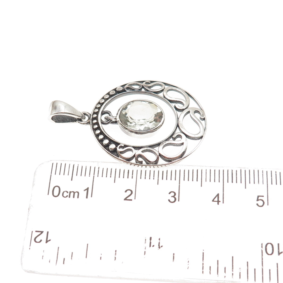 925 Sterling Silver Vintage Real Green Amethyst Crescent Charm Pendant