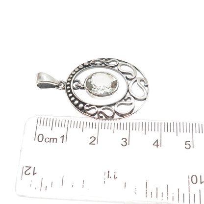 925 Sterling Silver Vintage Real Green Amethyst Crescent Charm Pendant