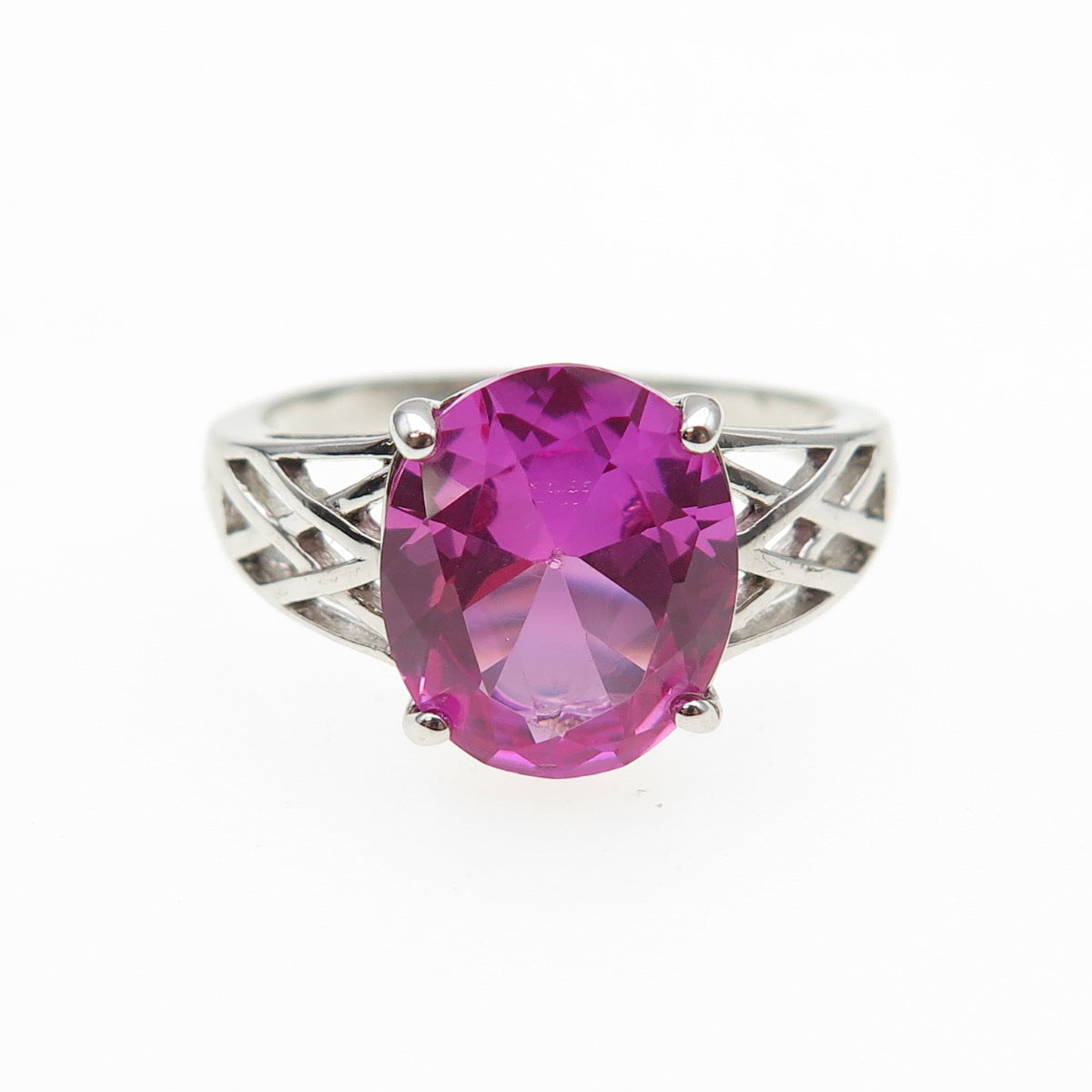 925 Sterling Silver Real Oval-Cut Pink Topaz Ring Size 8.75