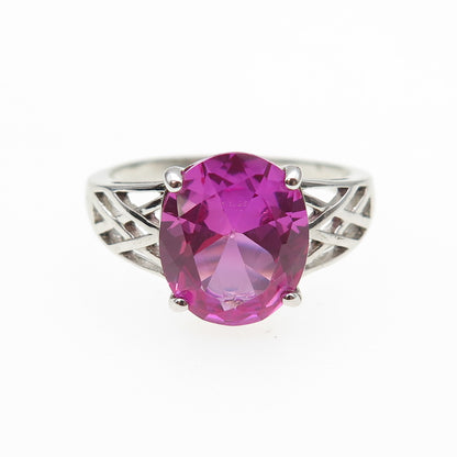 925 Sterling Silver Real Oval-Cut Pink Topaz Ring Size 8.75